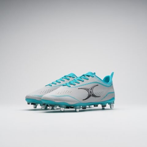 Gilbert Rugby Gilbert Cage Pace Pro 6S Boots - Senior - Size: UK 7 | EU 40 - Grey/Aqua