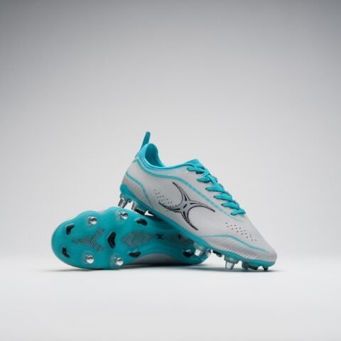 Gilbert Rugby Gilbert Cage Pace Pro 6S Boots - Senior - Size: UK 7 | EU 40 - Grey/Aqua
