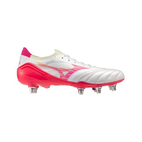 Mizuno Morelia Neo IV Elite SI SG Rugby Boots - White/Pink Tetra/Fuchsia Purple / UK9.5